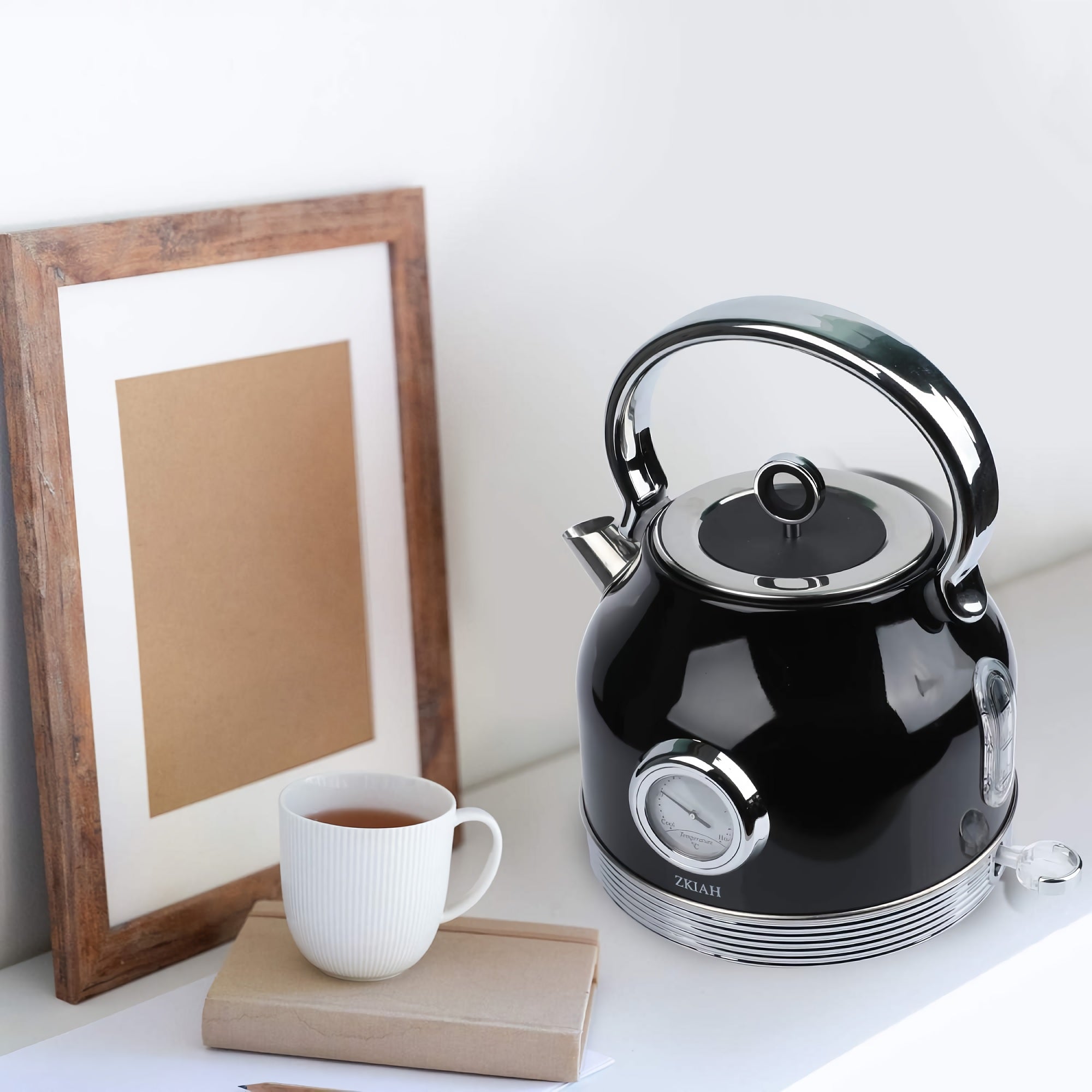 1.7L Electric Kettle with Thermometer, Retro Stainless Steel Water Tea Maker with Limescale Filter, Automatic Shut-Off (Black) - BT-K15T 1.7L Electric Kettle with Thermometer, Retro Stainless Steel Water Tea Maker with Limescale Filter, Automatic Shut-Off (Black) - BT-K15T